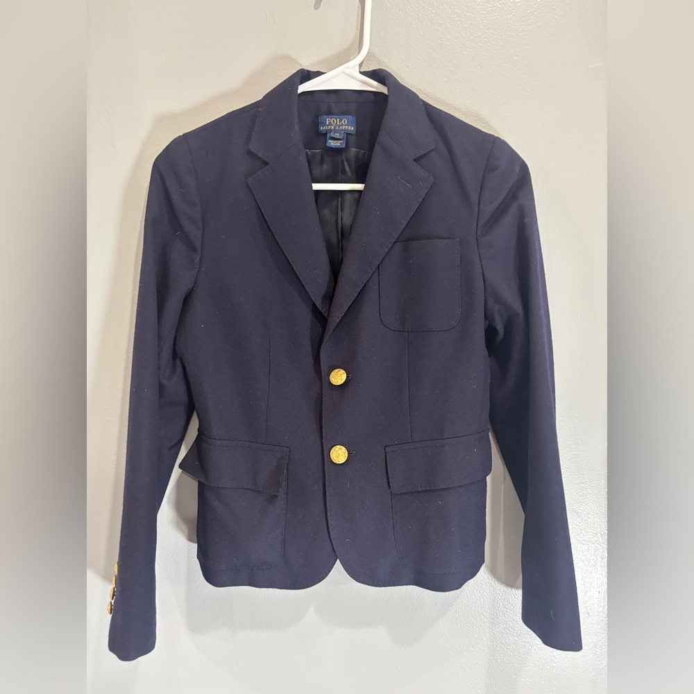 Polo Ralph Lauren Boy’s 100% Wool Preppy Academia Navy Blue Blazer jacket 14